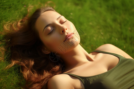 公园草地上睡着的外国女子图片