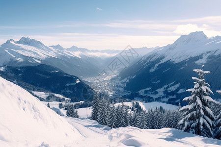 冬天白雪皑皑的雪山景观图片