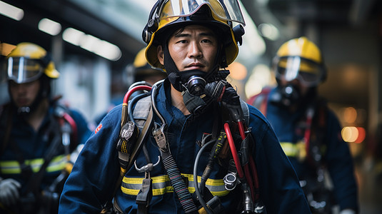 装备精良的消防救援队队员图片