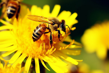 搜集花蜜的蜜蜂背景图片