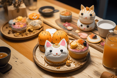 特色猫主题咖啡馆甜品图片
