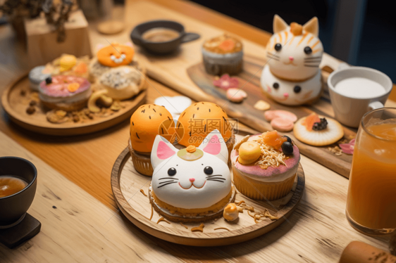 特色猫主题咖啡馆甜品图片