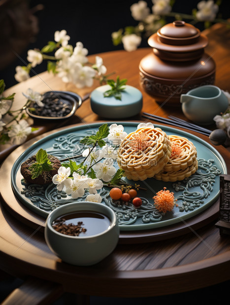 中秋广式蛋黄月饼东方美学图片