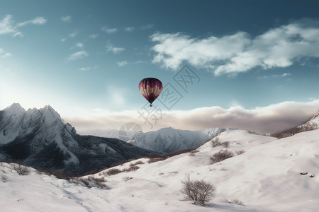 雪山上空的热气球图片