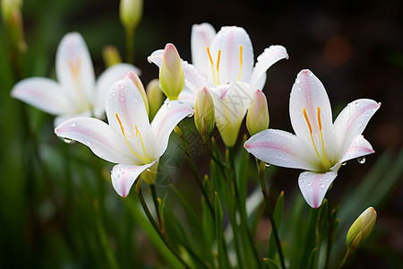 水滴户外盛开的百合花背景