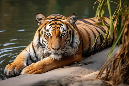 河面上有一只老虎图片