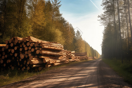 森林道路上的木材图片