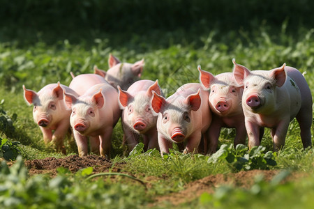 猪群户外农场里的一群小猪背景