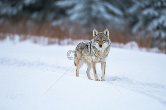 雪地里的一只狼图片