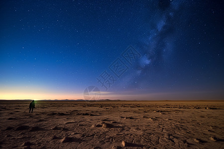 沙漠里美丽的星空地平线背景图片