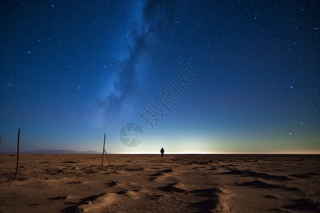 宇宙地平线夜晚沙漠里探索的人背景