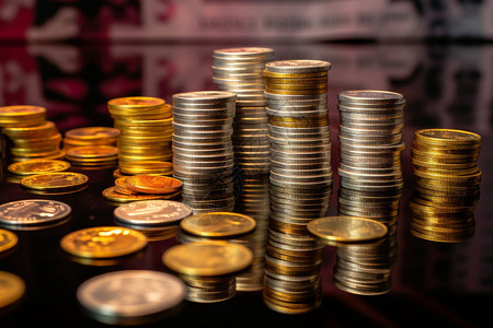 金融增长堆放的硬币图片