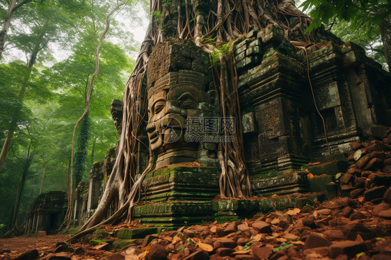 森林中有一座寺庙图片
