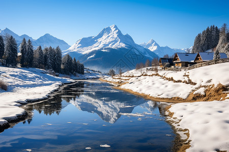 雪山湖泊雪地图片