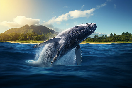 在海洋中跳跃的鲸鱼图片
