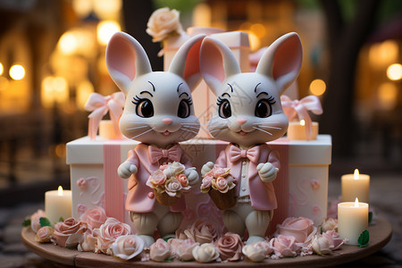 童话婚礼一对兔子背景
