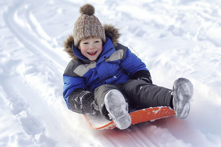 滑雪的孩子脸上洋溢着幸福图片