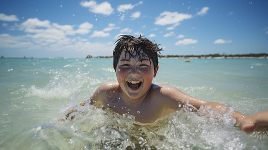 海水里的男孩背景图片