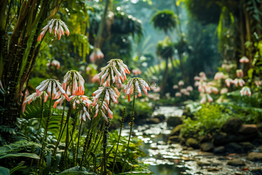 热带丛林中茂密的野花图片