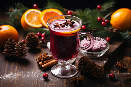 冬季温暖的热红酒饮品图片