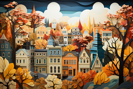 秋天色彩的艺术插图背景图片