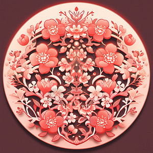 圆形的桃花剪纸工艺图片