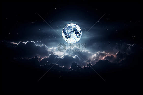 夜晚天空中的月亮景观图片