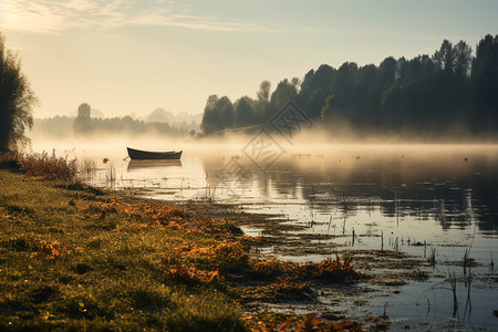 清晨池塘上的薄雾图片