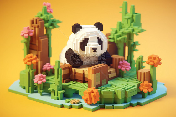熊猫的像素积木图片