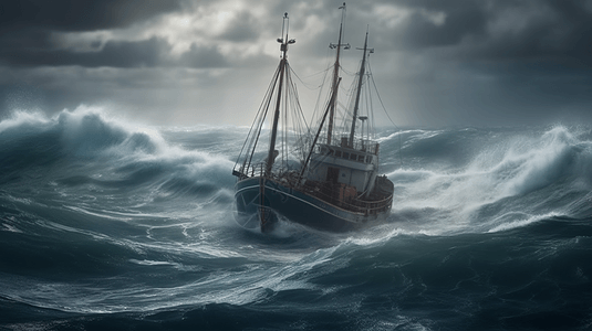 狂风怒号公海上的渔船图片