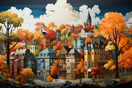 彩色的城市建筑风景背景图片