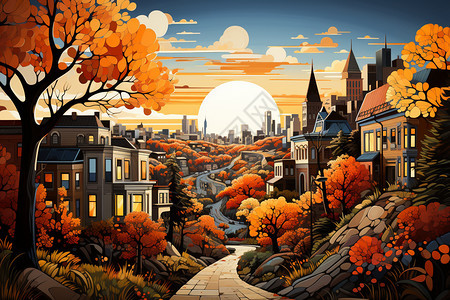 美丽的秋季小镇图片