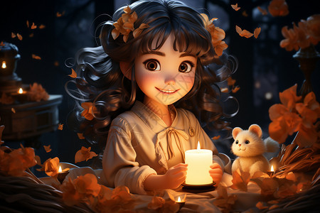 神奇烛光照亮着小女孩图片