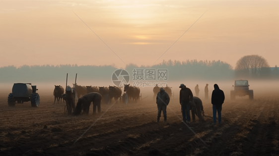 夏季田野中劳作的农民图片