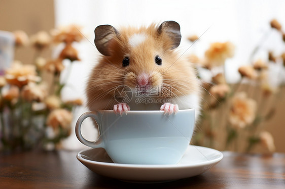 小仓鼠趴在杯子上图片