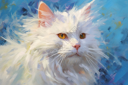 油画的白色猫图片