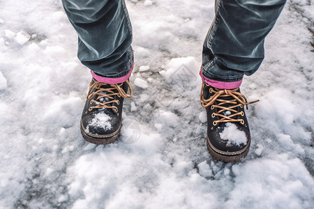 穿着靴子的男人在雪地中图片