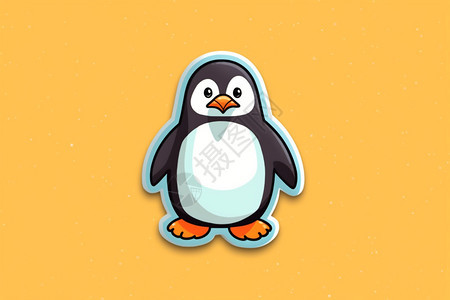 企鹅卡通贴纸放置在淡色背景上背景图片