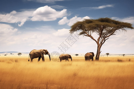 户外的一群大象背景图片
