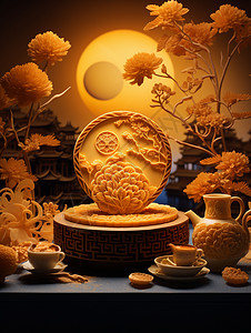 优雅包装的中式蛋黄月饼图片