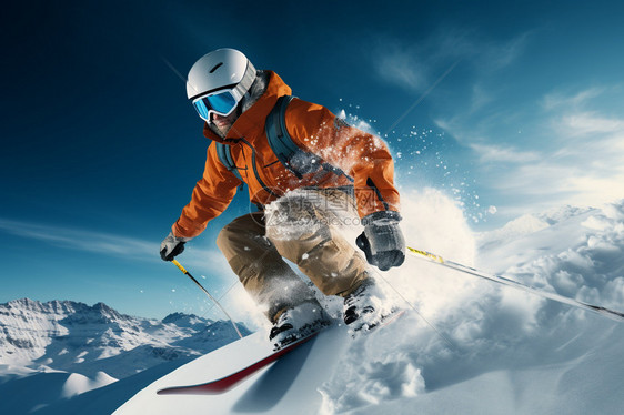 踩着雪橇滑雪的人图片