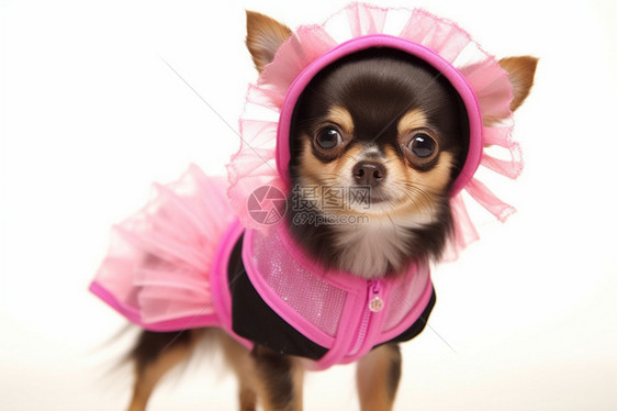 穿着粉红色衣服的小狗图片