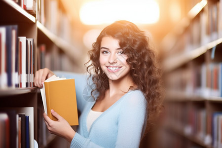 校园图书馆的女学生背景图片