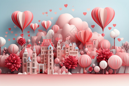 粉色建筑和气球的城市图片