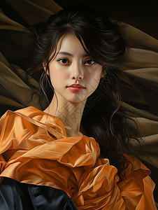 被风吹动窗帘被裹着橙色丝巾的女孩背景