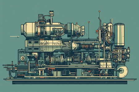 工业加工厂机械平面插图背景图片