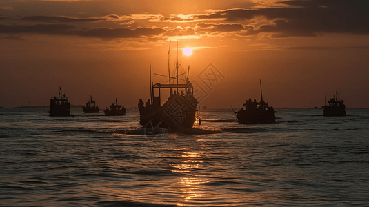 渔民带着渔获返航图片