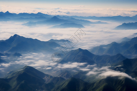 意境山峰云雾缭绕的山脉背景