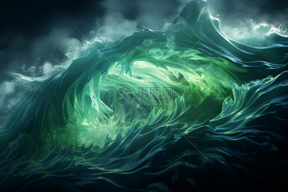 绿色海浪翻滚图片