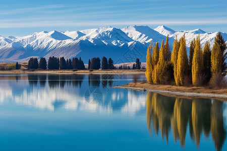 湖水和雪山图片